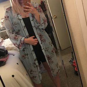 Floral Print Long Kimono